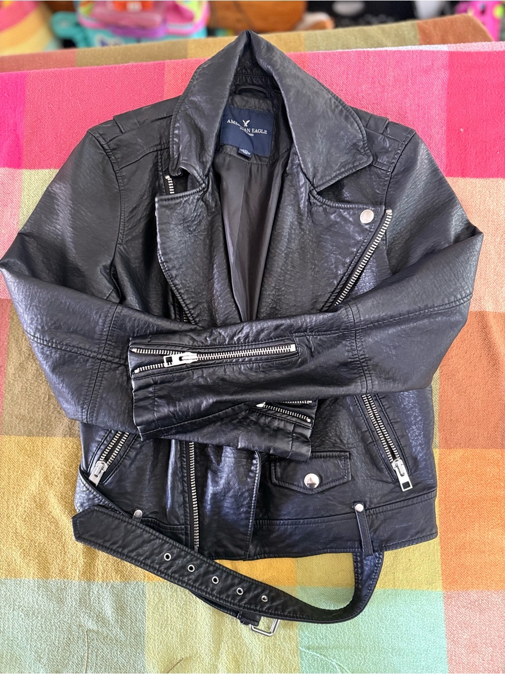 American Eagle Outfitters Black Faux Leather Biker Jacket